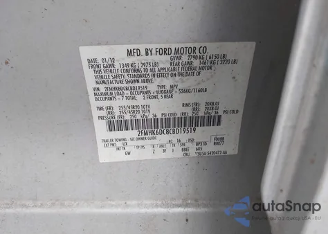 2012 Ford Flex Titanium z USA, uszkodzony, nr VIN 2FMHK6DC8CBD19519